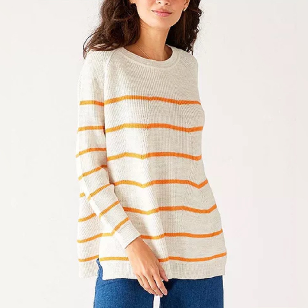 NWT MERSEA Women's Camden Boatneck Sweater Orange Dreamsicle Striped One Size